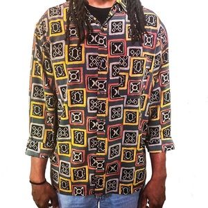 Funky 90s Vintage Tribal Geometric Print Shirt SIZE MEDIUM